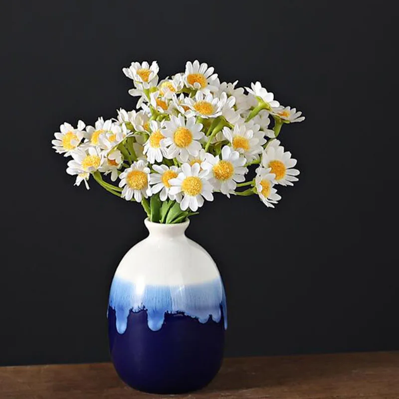 Blue Color Glazed Dry Flower Arrangement Container Hydroponic Vase Porcelain Jardiniere Desktop Ornaments Garden Art Home Decor