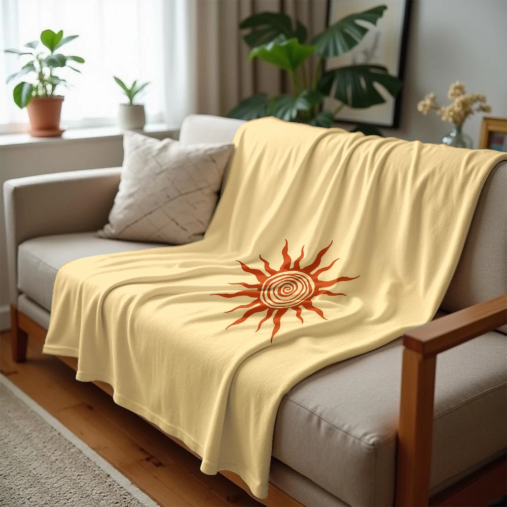 Terracotta Sun Totem Cartoon Anime Print Flannel Blanket Soft Warm Throw for Kids Bedroom Sofa Bed Christmas Office Car