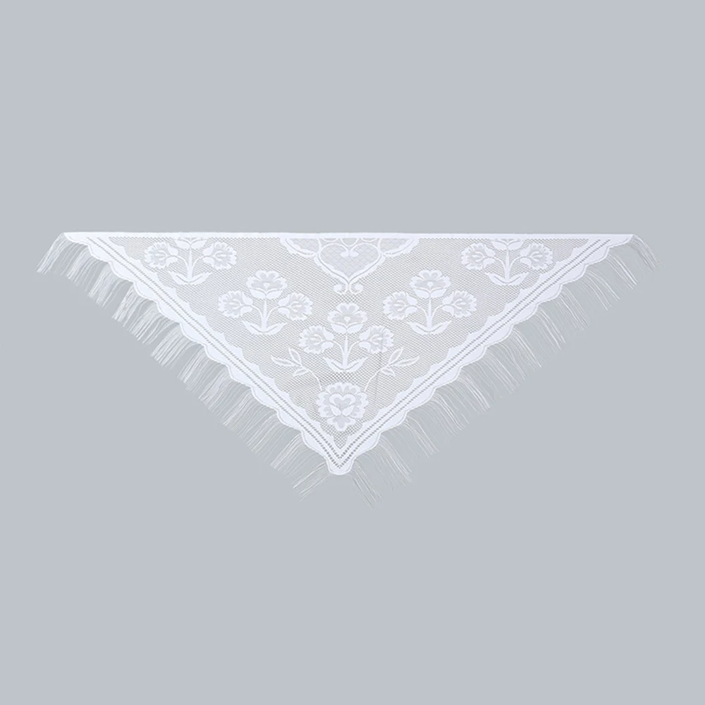 White Women Lace Hollow Out Tassel Triangle Scarf Spanish Mantilla Lace Catholic Veil Chapel Scarf For Church Shawl Woman Veil