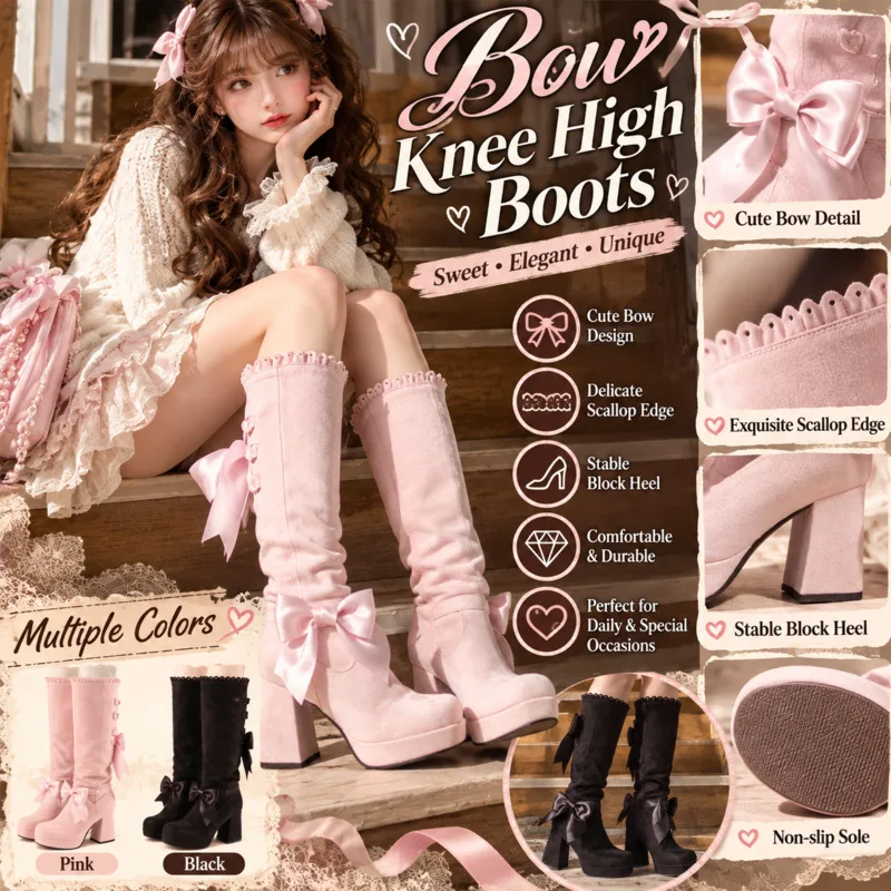 Women Gothic Punk Shoes Dark Brown Suede Knee High Boots Y2K Platform Thick Heel Lace Up Ruffle Shoes Fashion Winter Shoes New