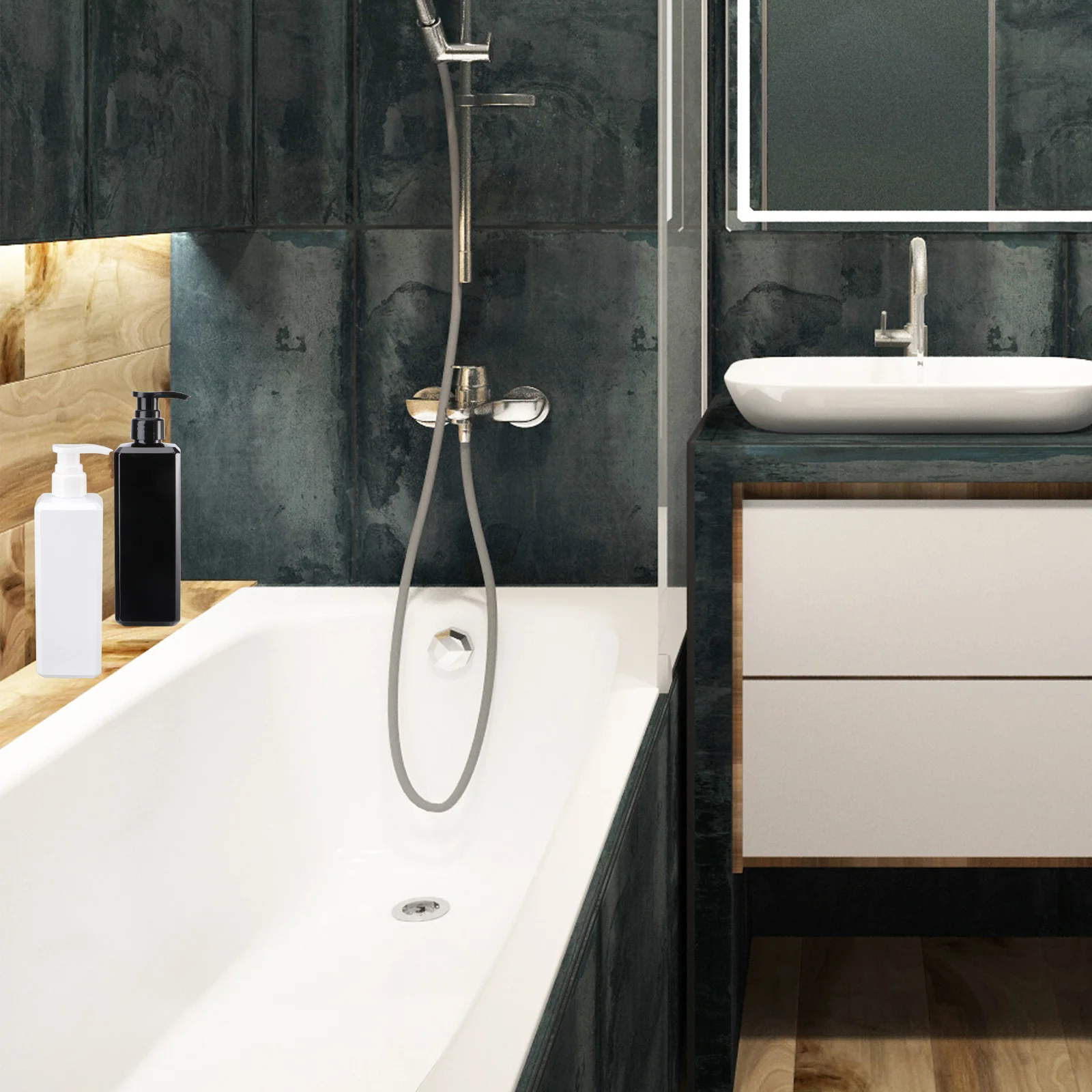 

2Pcs Shower Gel Dispensers 500Ml Black White Press Pump Bottle for Liquid Soap Lotion Shampoo Storage Home Sink Decor