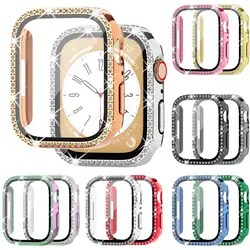 Diamond Case+Glass For Apple watch series 10 9 8 7 6 5 4 se 46mm 42mm 44mm-40-41-45mm Bling Bumper Screen Protector Accessories