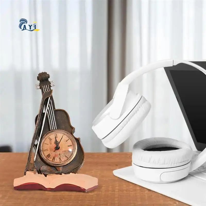 AY03-скрипка, часы, декор для стола, смоляные часы для скрипки, фигурка, винтажные часы в форме скрипки, настольные часы, украшение для гитары, домашний декор