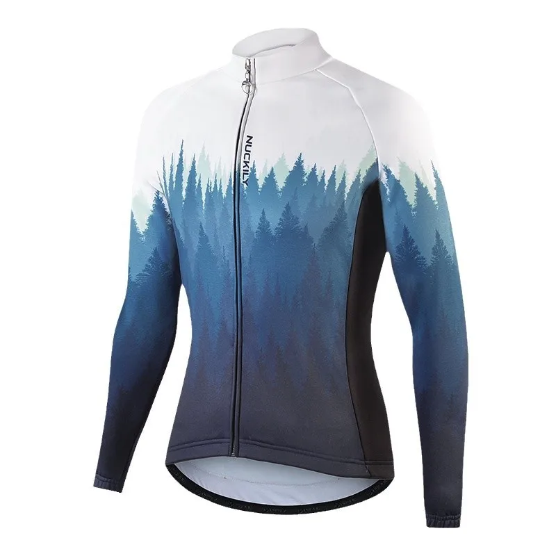 NUCKILY Men's Winter Cycling Jersey Thermal Fleece Long Sleeve Road Bike Jacket Windproof Warm 3 Rear Pockets MTB Cycling Top