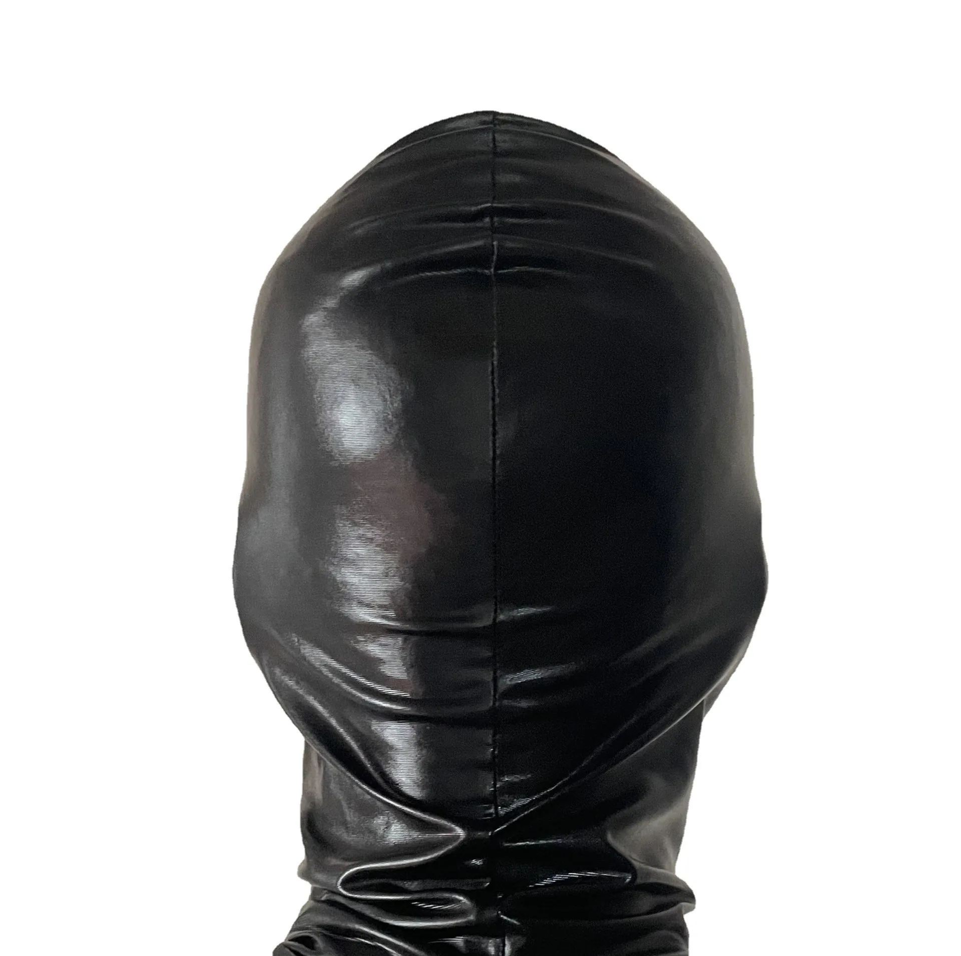 Black Leather Hood Mask Spandex Breathable Mens Latex Headpiece Halloween Coplay Mask for Costume Party Role Play Headgear