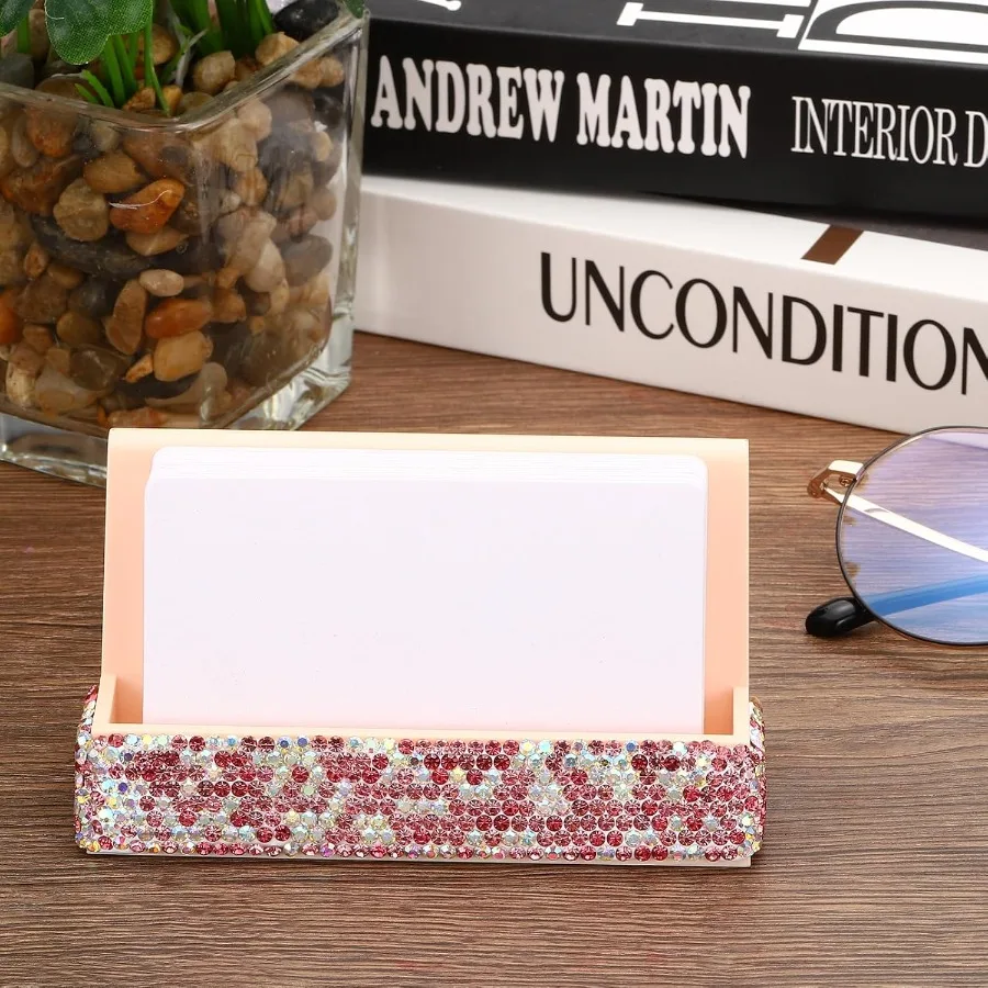 حامل بطاقات العمل PATIKIL للمكتب حجر الراين حاملي بطاقات العمل حامل بطاقات كريستال منظم عرض البطاقات للمكتب Ex