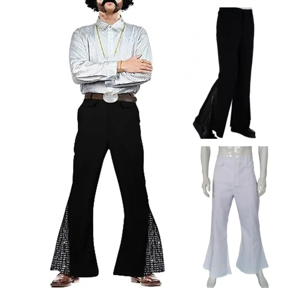 Vintage Men Bell-bottom Pants 60s 70s Shiny Sequin Flared Hem Trousers Party Cosplay Music Festival Retro Disco Fancy Trousers