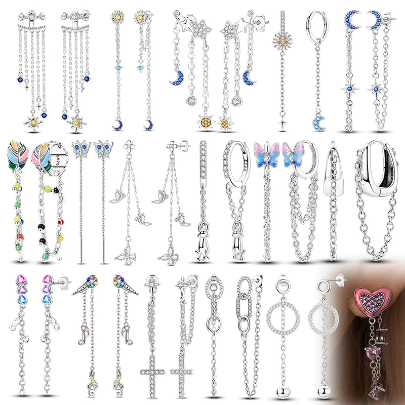 

Original 925 Sterling Silver Tassel Earrings Women 2025 Zircon Ear Studs Sparkling Pave Hoop Earring Anniversary Jewelry Gift