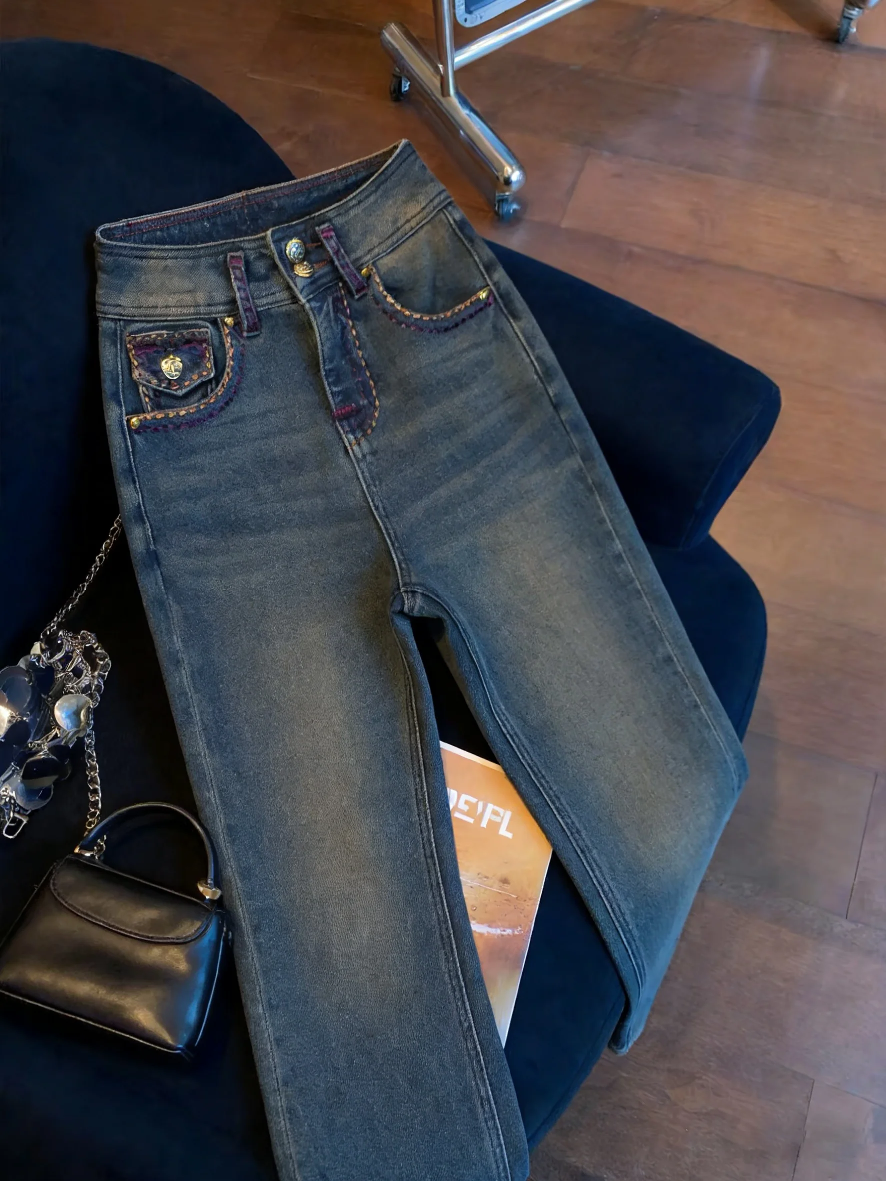 

Ретро-джинсы в гонконгском стиле с высокой талией, прямые, зауженные, унисекс, повседневные, из денима, весна-осень, модные