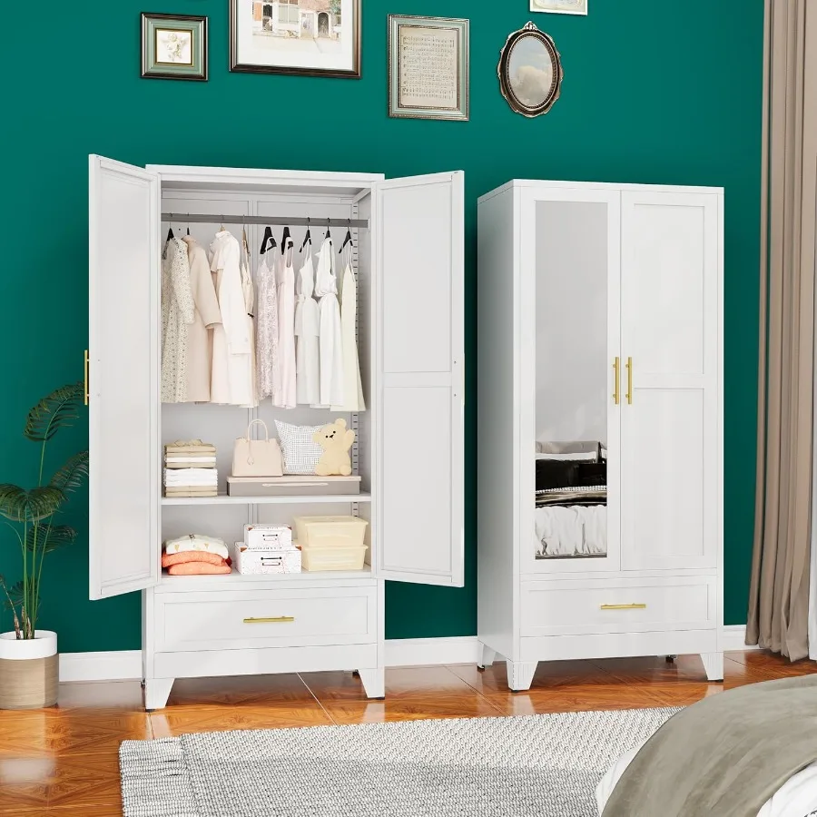 71 H Metal Armoire Wardrobe Closet with MirrorHoehold Steel Wardrobe Cabinet with Drawers Clothing Storage Wardrobe Cabinet wit