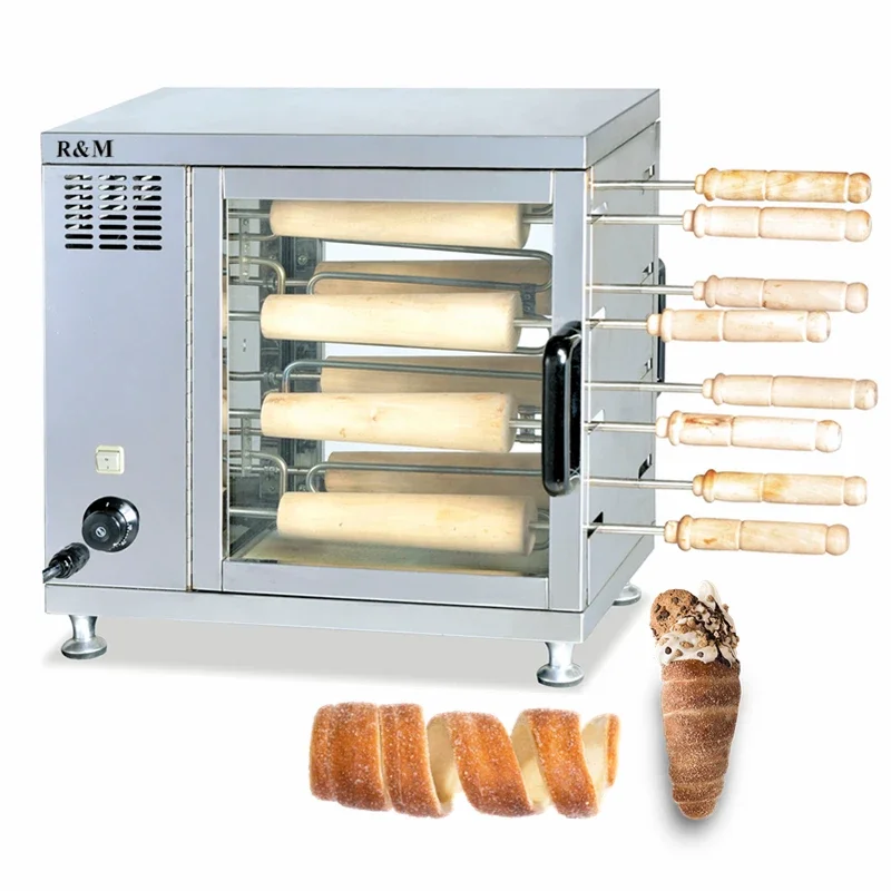 8pc electric automatic bake chimney cake oven kurtos kalacs maker the ceak cak cone roller roll bread grill chimney cake machine