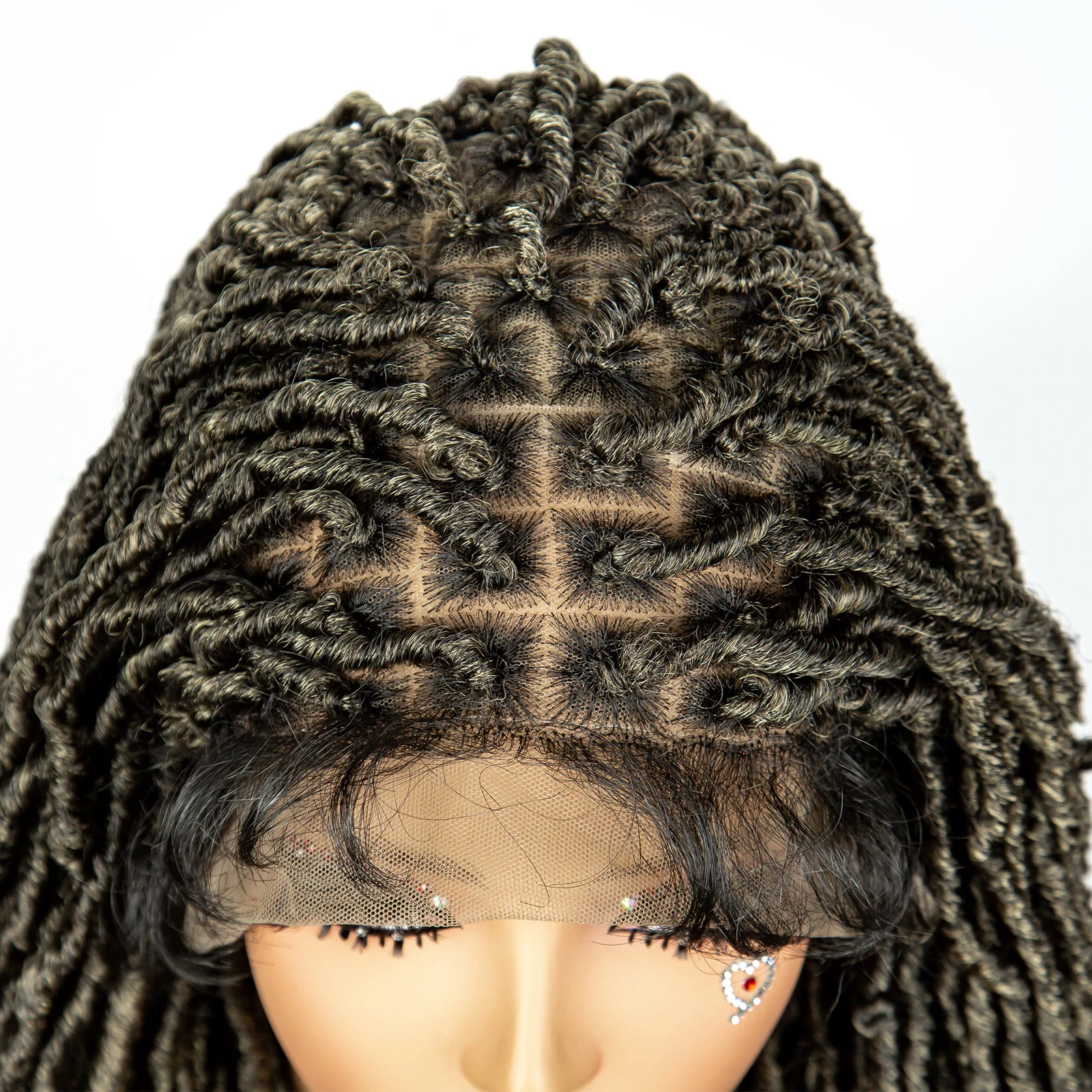 2 Inches Ombre Curly Faux Locs Crochet Hair Wigs Synthetic Lace Front Dreadlocks Hair Braided Wgs Lace Box Baids Wigs for Women