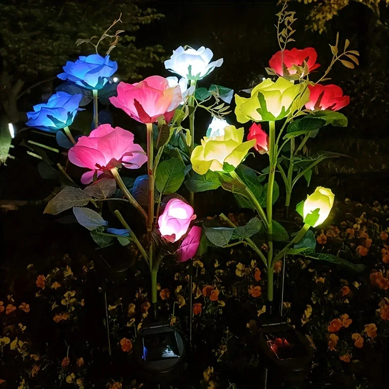 Luces solares de flores para jardín, luces de rosas impermeables para exteriores, decoración de jardín para el Día de San Valentín, fiesta de boda,