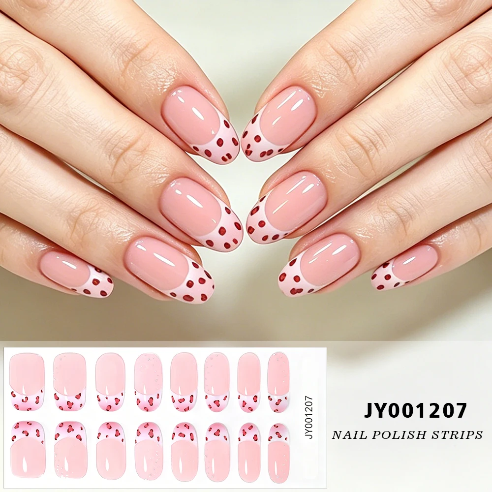 16Tips Nude Pink French Leopard Print Nail Polish Strips Full Cover Semi-Cured Gel Nails Sticker UV LED Need Self-Adhesive Decal