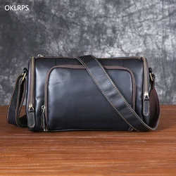 First Layer Cowhide Crossbody Bag Men's Horizontal Men's Bag Retro Shoulder Bag Leather Fashion Personality Casual Messenger Bag