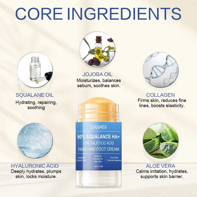 90% Squalan & 2% Salicylsäure Fußcreme Feuchtigkeitsspendende Hand- & Fußcreme für Trockene Haut Stärkung, Verbesserung von Trockenheit & Rauheit – Detail 3