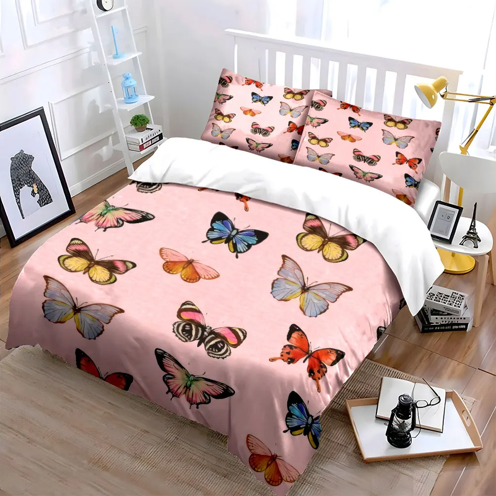 Butterfly Pattern Decorative Set Bedding Set with 1 Duvet Cover 2 Pillowcases Single Double King Queen, Gift