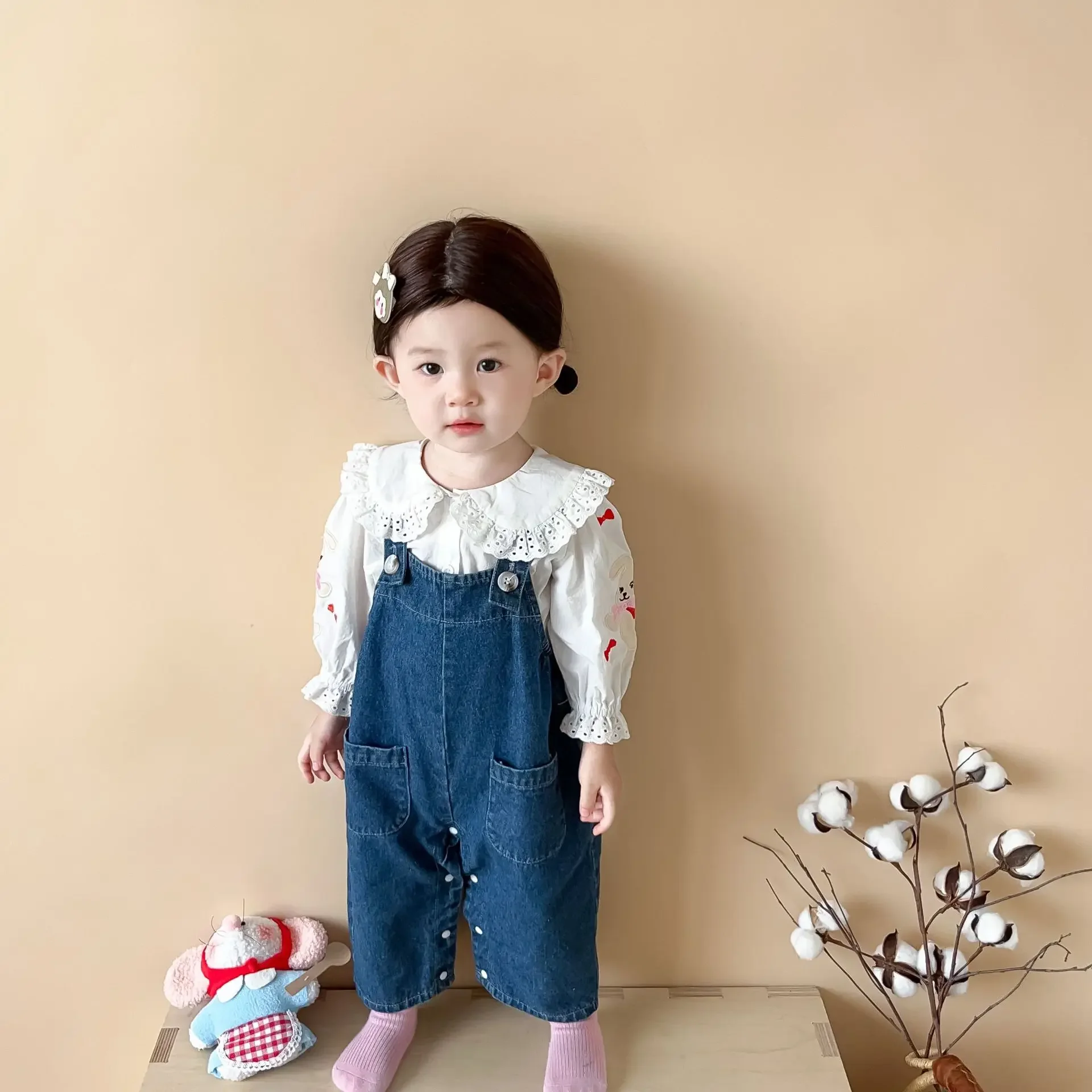 Baby Soft Denim Sling Outing Crawl Suit Baby Clothes Spring and Autumn Korean Style Infant and Toddler Sleeveless Sling Jumpsuit