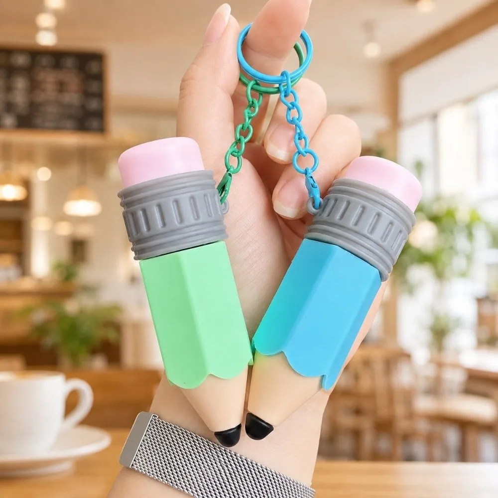 Pressable Button Fidget Pencil Shape Keychain Novelty Simulation Calming Pendant Funny 3D Printed Anti-stress Keyring Gifts