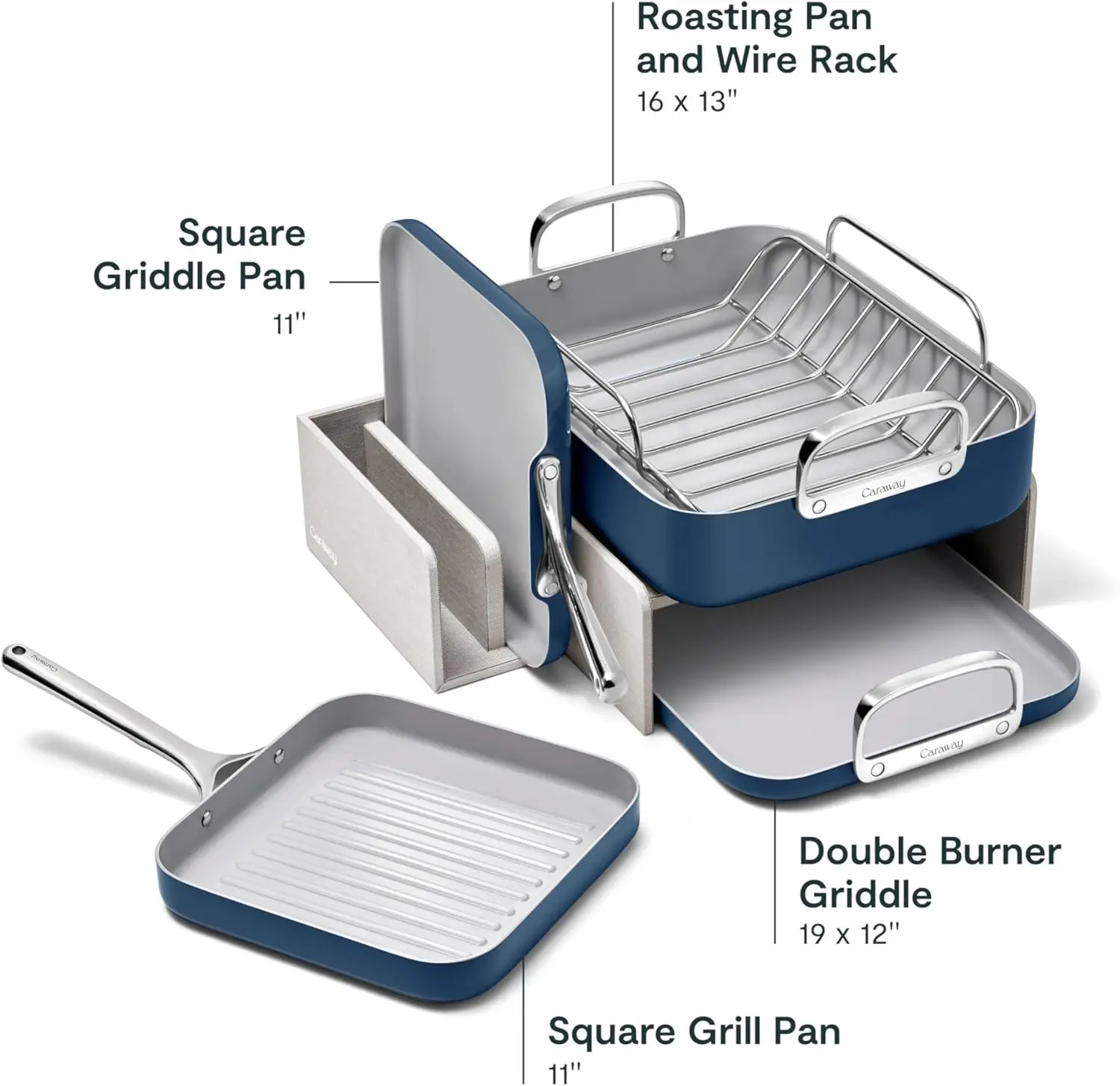 Square Cookware Set - Square Pans Set - Perfect for Griddling, Toasting, Searing, and More - Non-Stick Ceramic Coated Pans