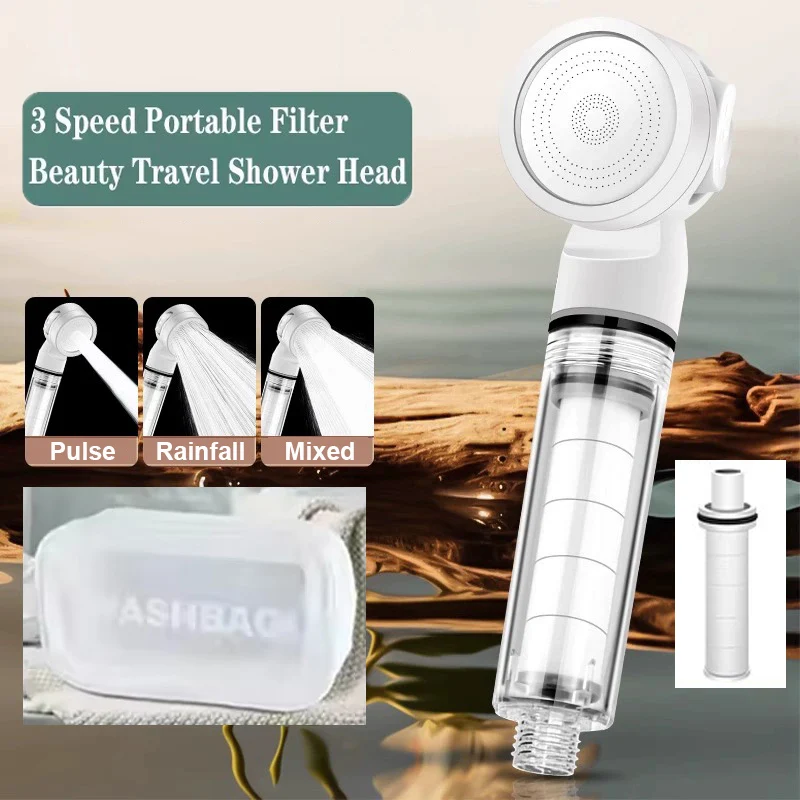 3 Modes Pressurized Filter Shower Set Water Purifying and Antibacterial Nozzle Portable Shower Head for Travel Business Hotel