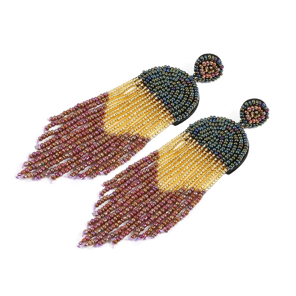 2022 Trend Bohemia Handmade Beaded Tassel Earrings for Women Vintage Colorful Rice Beads Long Fringe Earrings Jewelry Gift