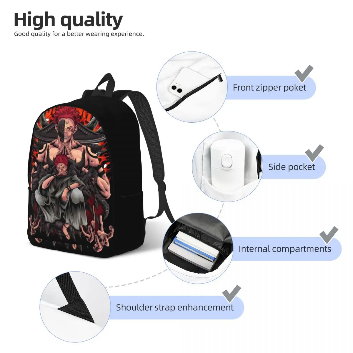 Ryomen Sukuna-Mochila clásica deportiva para hombre y mujer, bolsa de lona para ordenador portátil, trabajo de estudiante, Anime, Jujutsu Kaisen