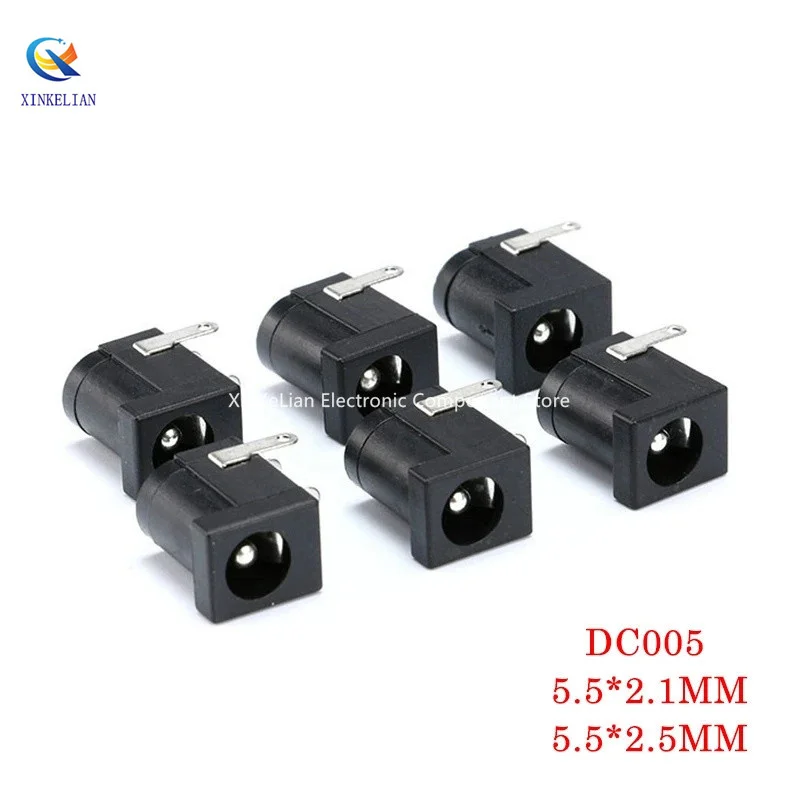 10-100Pcs/Lot DC-005 PCB Mount 5.5 x 2.1/2.5 mm Female DC Power Jack Plug Socket Connector DC005 Black 5.5*2.1/2.5MM