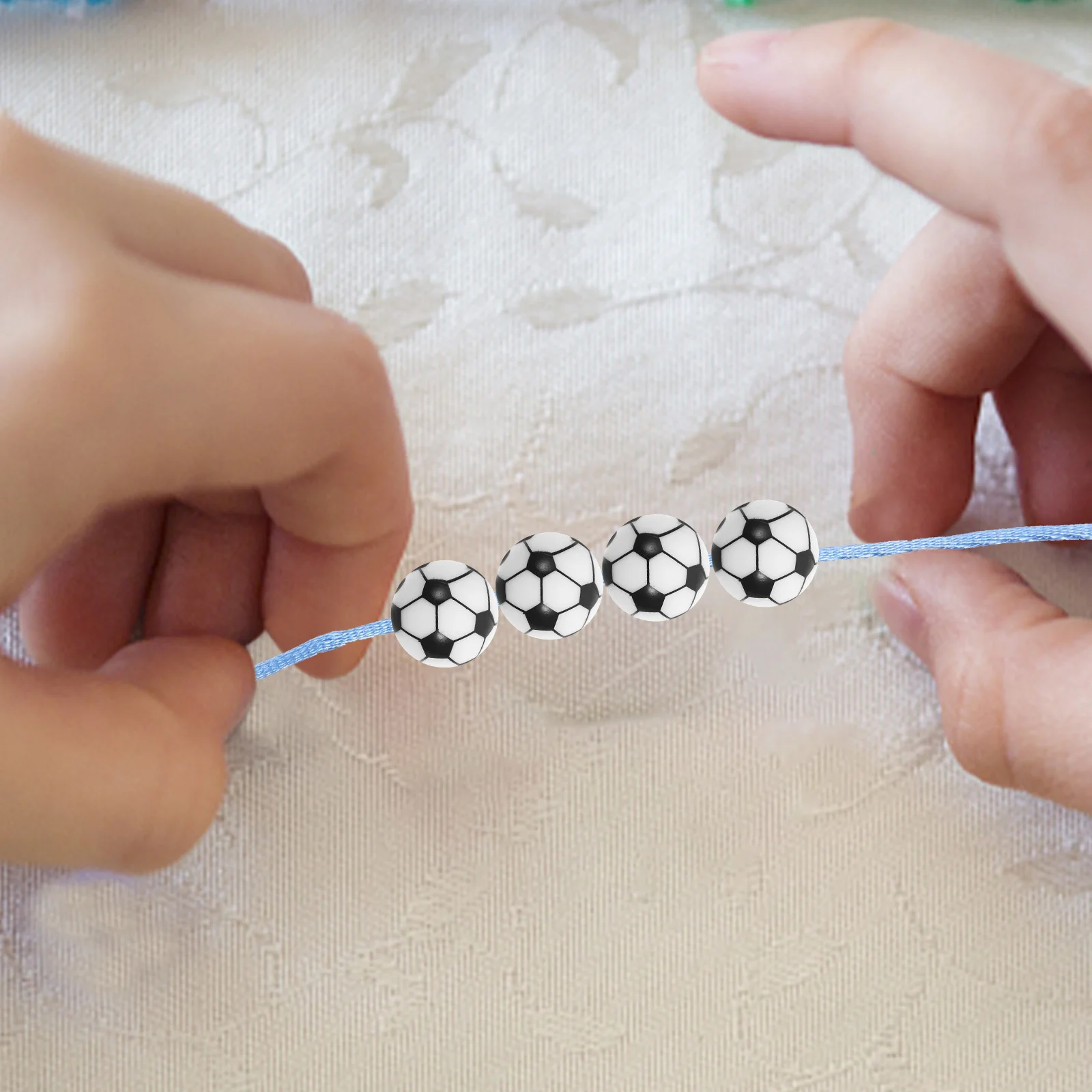 

50 Pcs Sports Ball Beads Football Necklace Spacer Leopard Print Focal Jewelry for DIY Making Silica Gel Decorative Fun