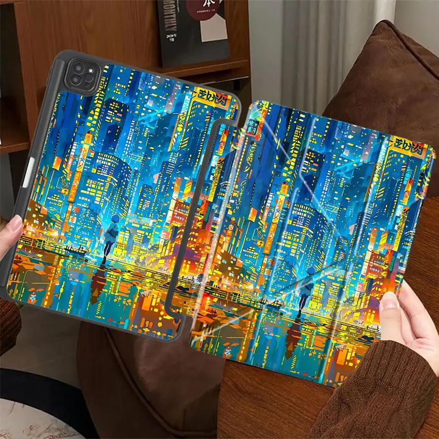 

Чехол для планшета Neon Lamp Neighborhood для iPad Mini 6, 7, Pro 11, 10, 9, 8, 7, 12.9 дюймов Pro 2025, Air 4, 5, M3, M2, M4, 11 дюймов с держателем