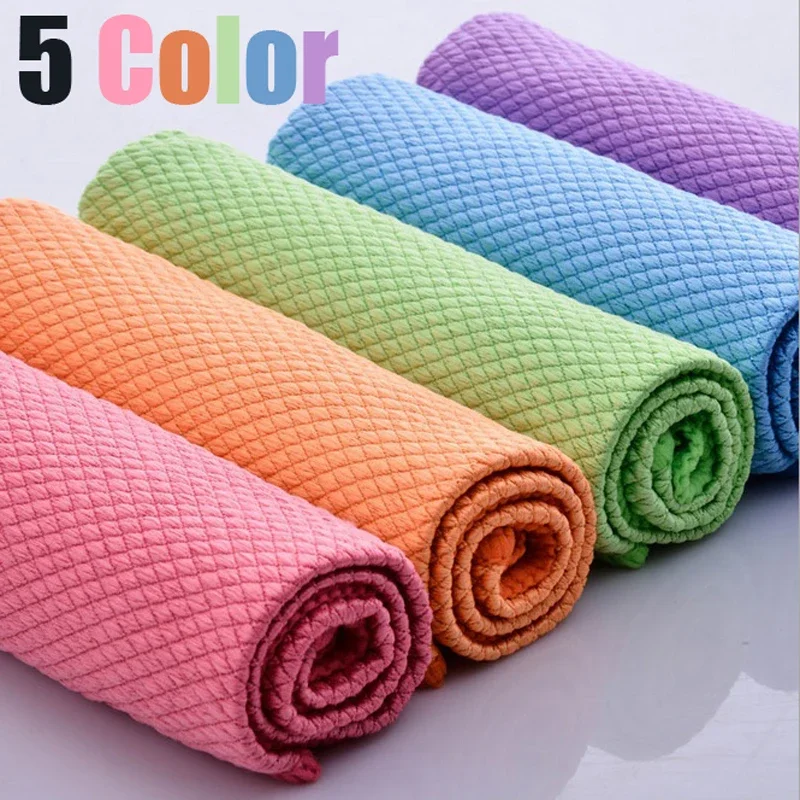 5pcs Microfiber Washing Dish Cloth Cleaning Towel Super Absorbable Window Glass Cleaning Cloth Kitchen Anti-grease Wiping Rags