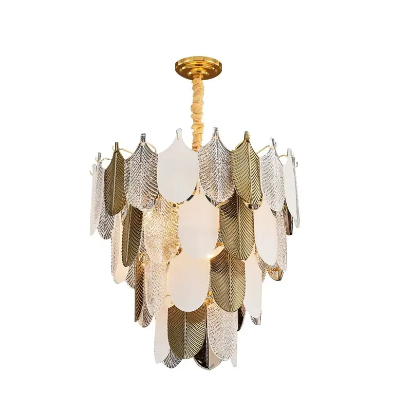 Postmodern Light Luxury Duplex Main and Guest Hall Atmospheric Creative French Luxury Leaf Pendant Lamp