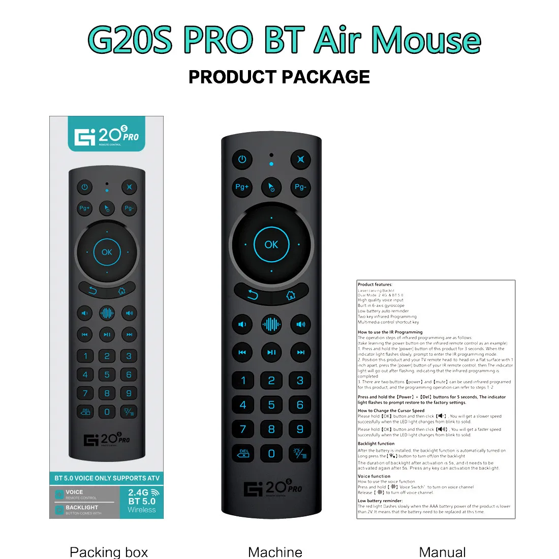 G20S PRO Voice Remote Control Backlit 2.4G Wireless Air Mouse Gyroscope G20SPRO BT Controller For X96 H96 MAX X96Q Tanix W2 T95