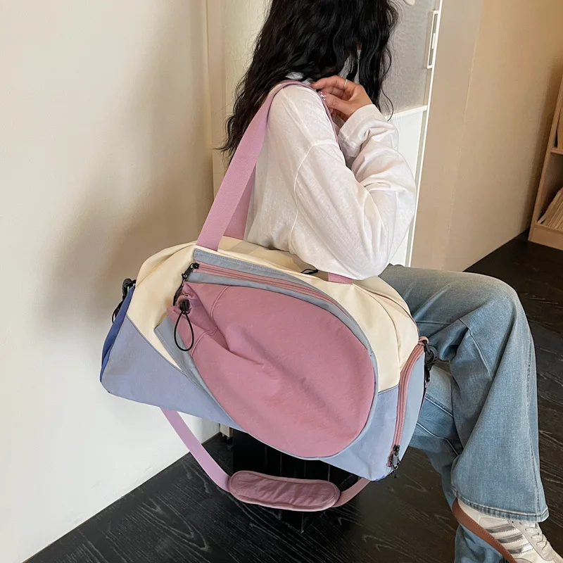 Ultifunctional Tennis Duffel Bag with Racket Holder Sport Gym Tote with Shoulder Strap Colorblock Nylon Weekender for Women