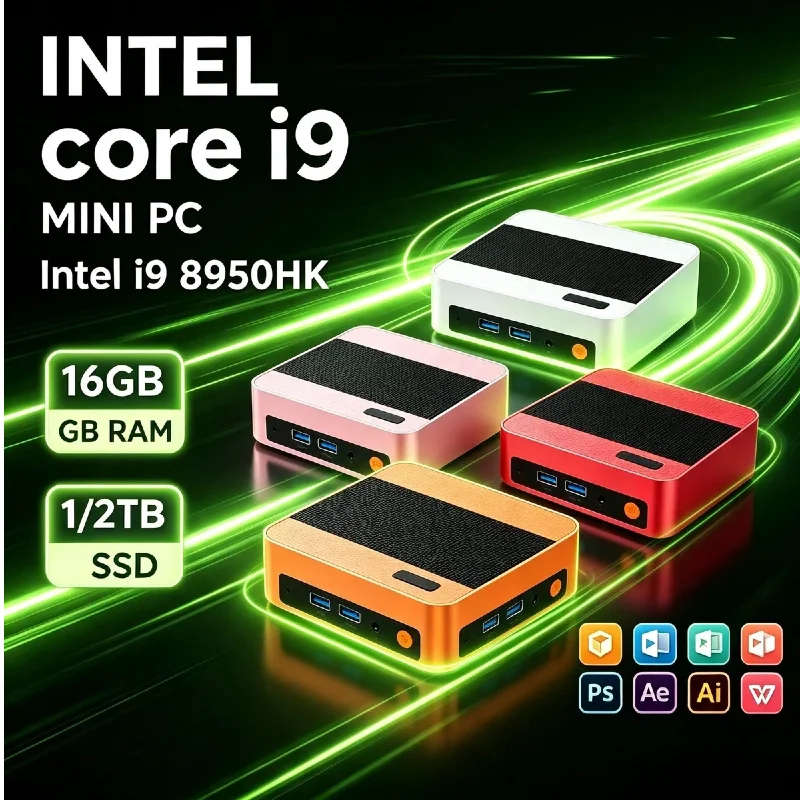 Intel i9-8950HK Mini Compact PC,16GB RAM,1TB/2TB M.2 SSD,WiFi6 BT5.2,4K 60Hz HD Display,Great For Gaming,Office & Study
