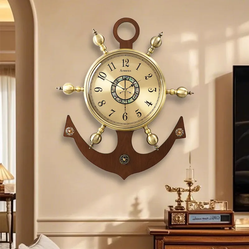 European light luxury wall clock Home living room wall clock Modern creative personality clock Villa wall watch Helmsman