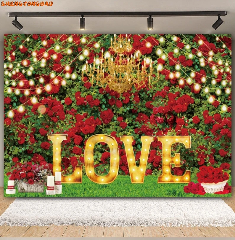 Фоны для фотографий ко Дню святого Валентина, 14 февраля, красное сердце любви, цветочный романтический магазин роз, декор для свадебной вечеринки, фотофон