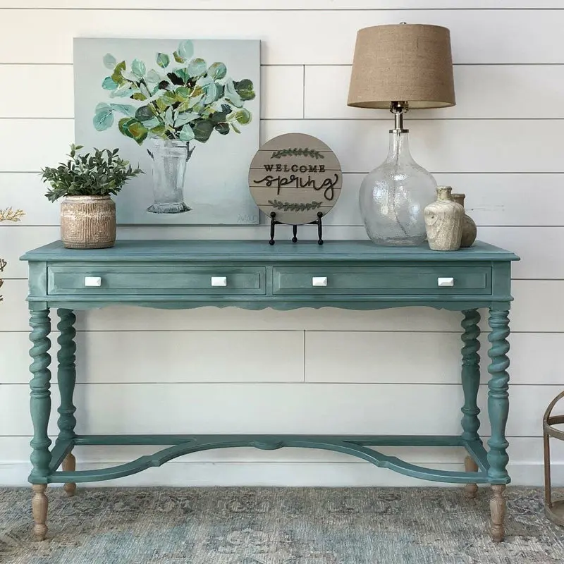 French retro porch entry against the wall rural solid wood long table