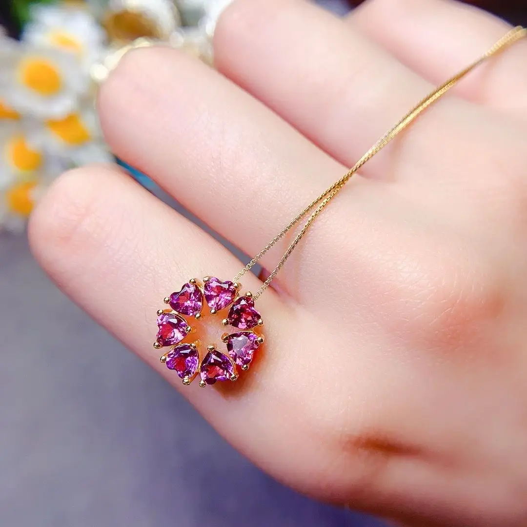 ZECAA Garnet Fine Jewelry Natural Garnet Gemstone 4*4mm Pendant for Women Lady Gift - Elegant Lady Garnet Stone Pendant