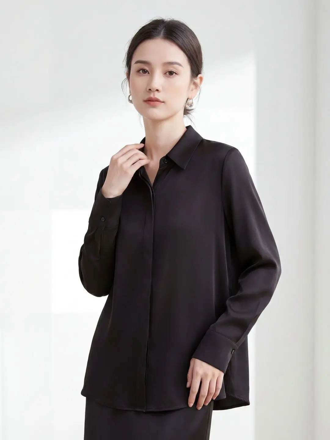 

2026 Spring/Summer New Arrival Women's Silk Shirts, Mulberry Silk Long Sleeve Square Collar Loose Chiffon Washed Blouses