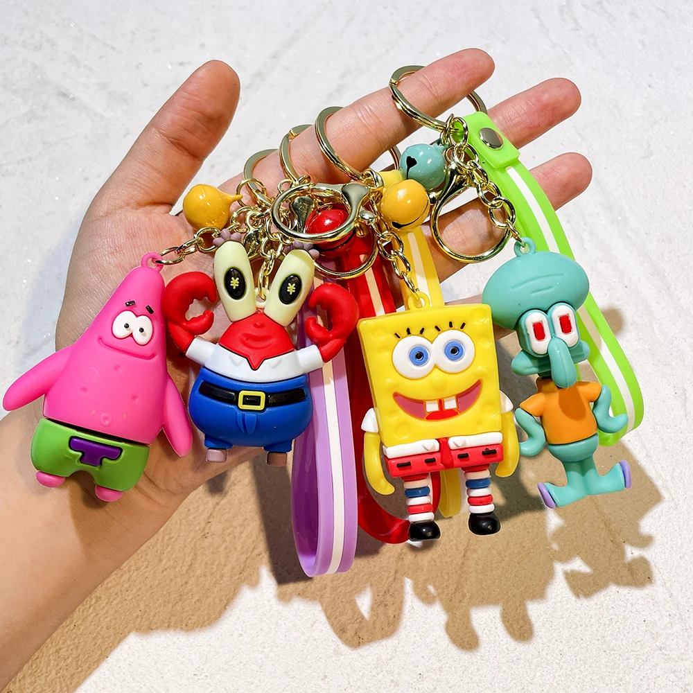 Llavero Kawaii creativo de Bob Esponja SquarePants, llavero de hermano pulpo de estrella grande, colgante de bolso de pareja lindo de goma suave