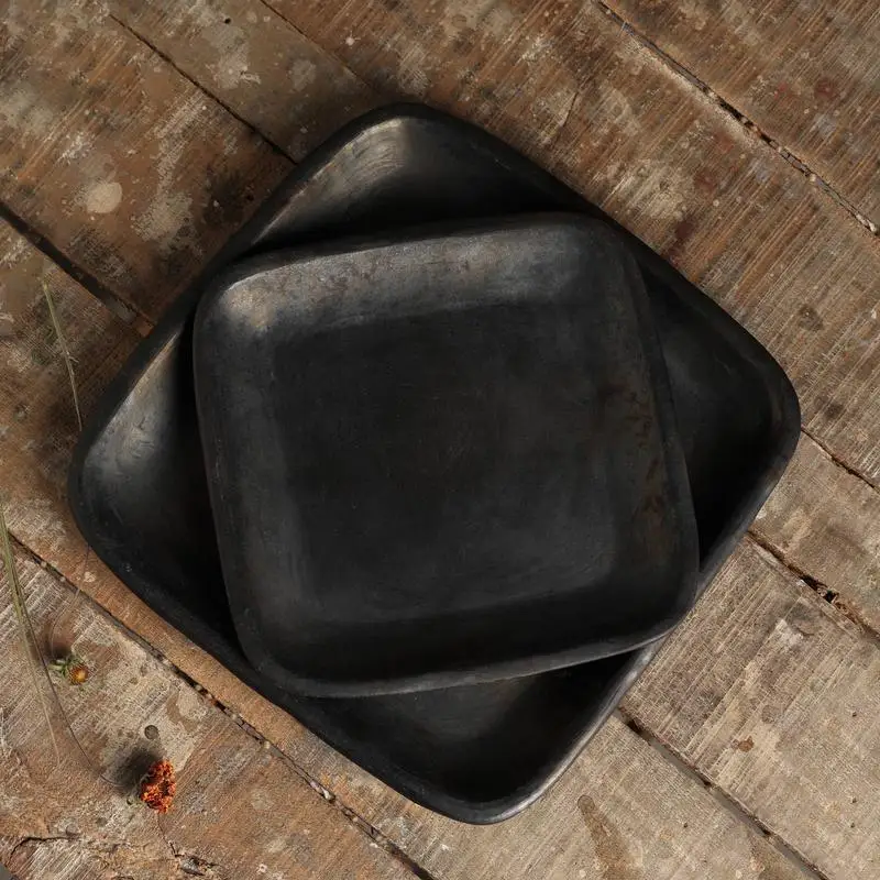 

Large Longpi Pottery Square Plate and Rustic Stone Platter - Unique Serving Dish for Home Decor and Entertaining