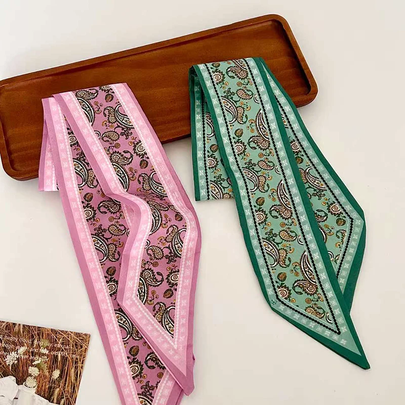 Woman Skinny Silk Scarf Long Hair Strip Silk Ribbon Small Neck Scarves Paisley Bag Handle Ribbon Kerchief Lady Tie 90Cm*6Cm image 5