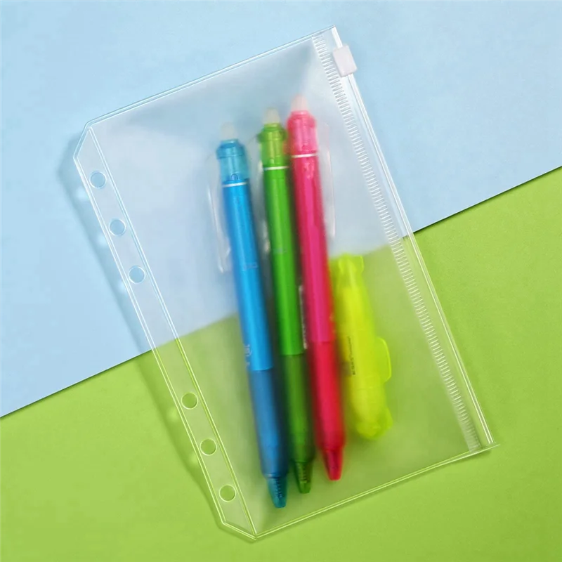 AED5-50PCS A6 Binder Pockets 6 Holes Binder Pouch For 6-Ring Binder PVC Cash Budget Envelopes Zipper Bag