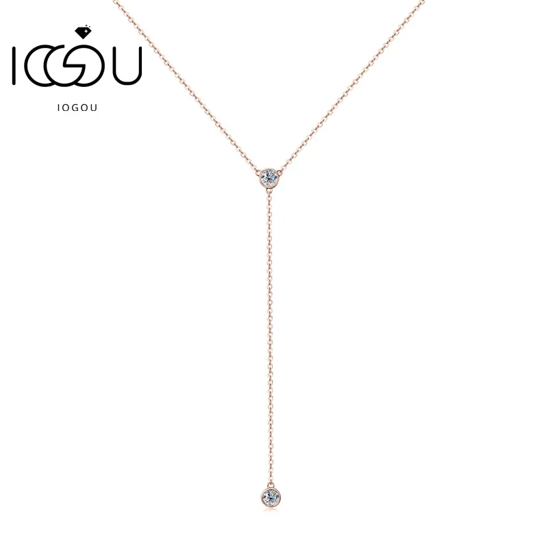 IOGOU D Color Moissanite Diamond Necklace For Women Tassel Pendant 925 Silver Rose Gold / Yellow Gold Plated Sexy Girl Jewelry