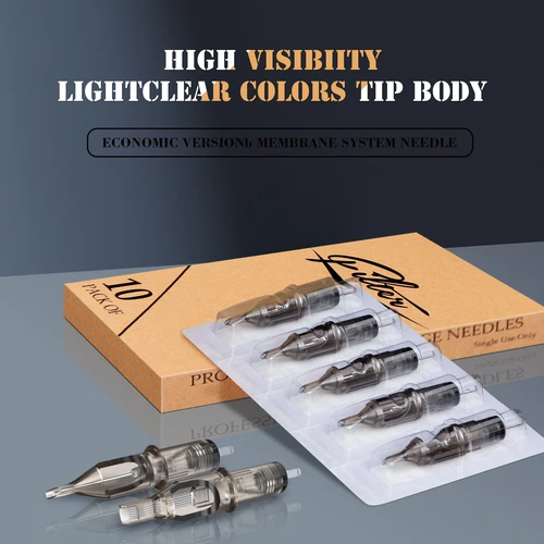 Imagen 1 del producto Cartucho de filtro Original, agujas de tatuaje, sistema de membrana de revestimiento redondo para agarre de máquina de cartucho # 10,0,30 mm 10 piezas por lote