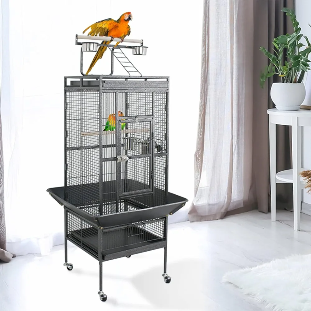 

Playtop Parrot Bird Cages, Wrought Iron Large Birdcage with Rolling Stand for Parakeet Cockatiels Quaker Conure