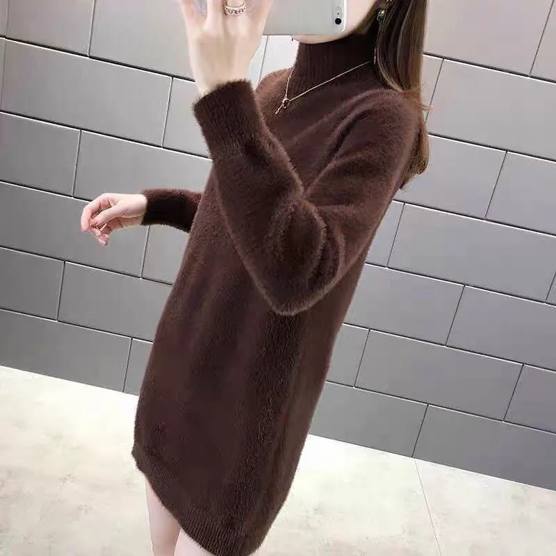 ฤดูใบไม้ร่วงฤดูหนาวใหม่ผู้หญิงเกาหลีแฟชั่นคอ WARM Basic ถักเสื้อกันหนาวแขนยาวหลวมเสื้อจัมเปอร์