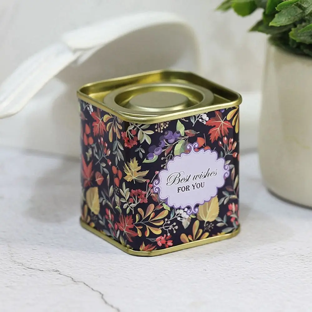 Sealed Square Metal Tea Can Portable Small Tea Tin Can Vintage Coffee Sugar Tinplate Box Kitchen Container Decorative Teaware