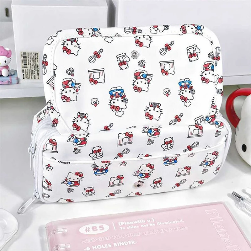 Sanrio Hello Kitty Federmäppchen, multifunktionale Schreibwarentasche mit Reißverschluss, mehrschichtiges Federmäppchen mit Cartoon-Print für Studenten, geeignet – Detail 5